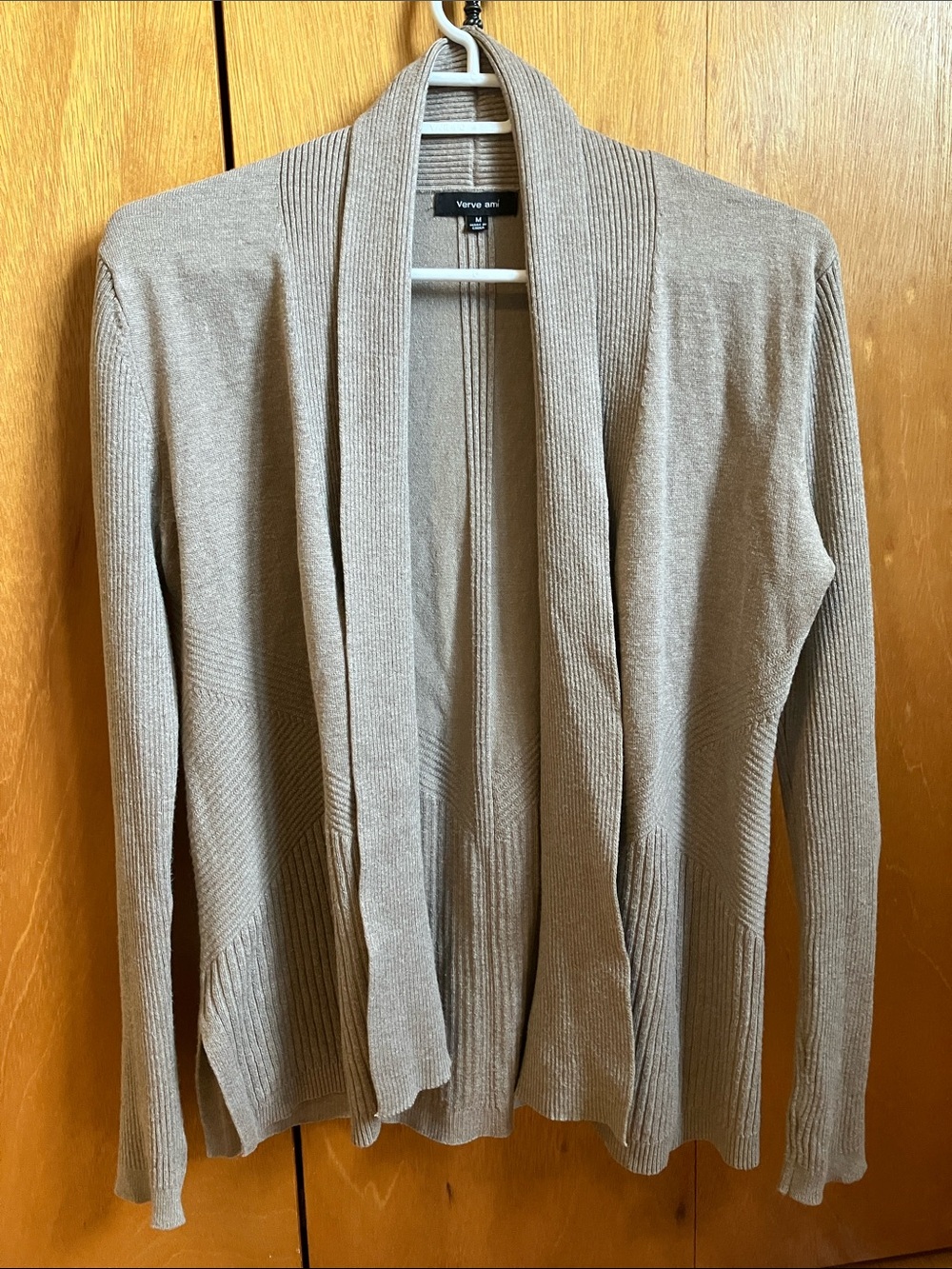 Verve Ami Taupe Open Cardigan with Shawl Collar